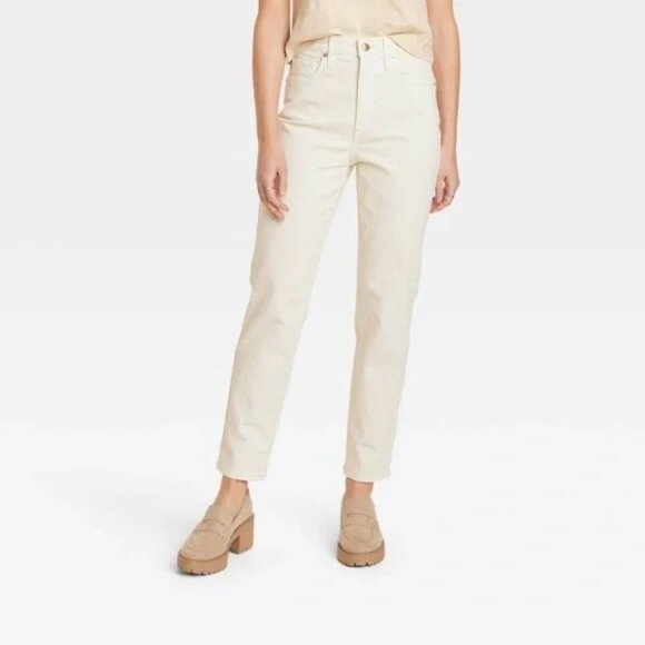 Universal Thread High Rise 90s Slim Jeans 14 Womens Comfort Stretch‎ Beige Cream - Picture 1 of 13